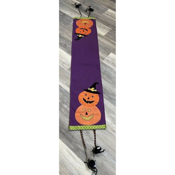 Spider Pumpkin "HAPPY HALLOWEEN" TABLE RUNNER 63” Length HALLOWEEN Purple orange - Picture 1 of 4